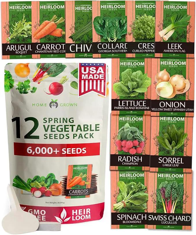 HOME GROWN 6000 Vegetable Seeds for Planting: 12 Spring Varieties of Garden Vegetables in Seed Packets, Garden Seeds for Garden Plants or Hydroponic Seeds - Heirloom Seeds - Non GMO by GreenHaven Gardens