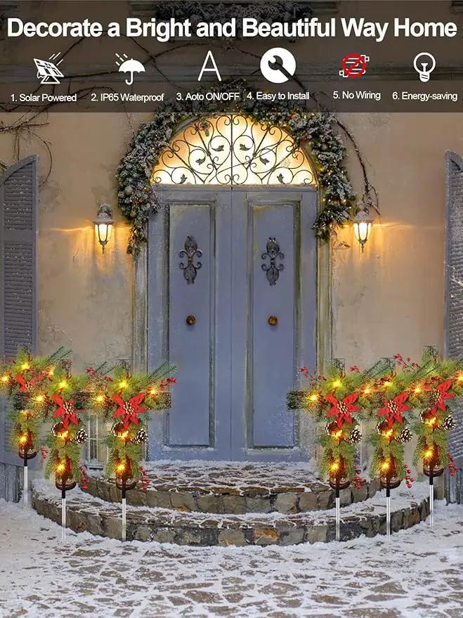 2 Pack Christmas Decorations Outdoor Solar Cross Stake Lights for Christmas Decor, IP65 Waterproof, Auto On/Off Cross Light Grave Decorations with 10 LEDs & Pinecones for Garden Yard Lawn Cemetery by GreenHaven Gardens