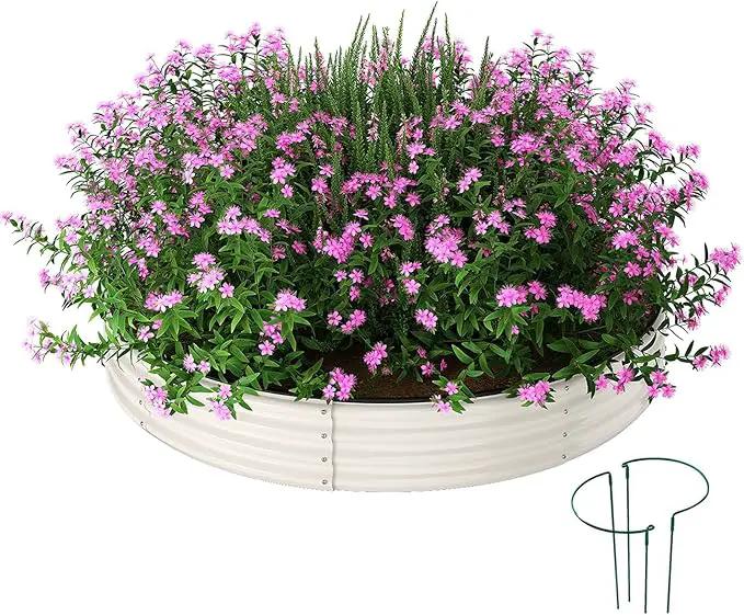 Galvanized Metal Planter Round Raised Garden Bed Kit for Gardening Outdoor，3x3x1ft Grow Garden Box Raised Flower Bed，Round Galvanized Planter Outdoor Large Metal Fire Pit Ring White by GreenHaven Gardens