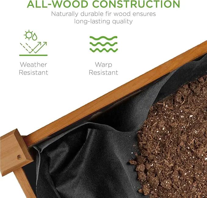 Best Choice Products 48x24x30in Raised Garden Bed, Elevated Wood Planter Box Stand for Backyard, Patio, Balcony w/Bed Liner, 200lb Capacity - Acorn Brown by GreenHaven Gardens