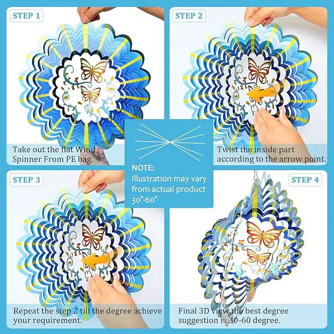 Butterfly Wind Spinner Hanging,12In 3D Wind Spinners Outdoor Butterfly Gifts for Women Mom Grandma Wife Father,Mandala Wind Spinner Garden Decorations Yard Art Christmas Ornament by GreenHaven Gardens