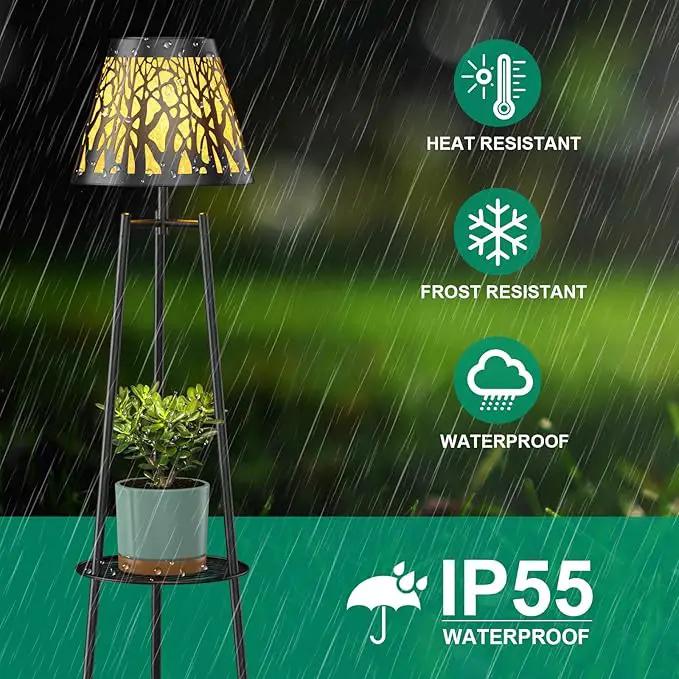 2 Pack Metal Solar Floor Lights Outdoor with Plant Stands, 45.5'' Solar Powered Street Lights, Solar Lantern for Garden Yard Pathway Driveway Porch by GreenHaven Gardens