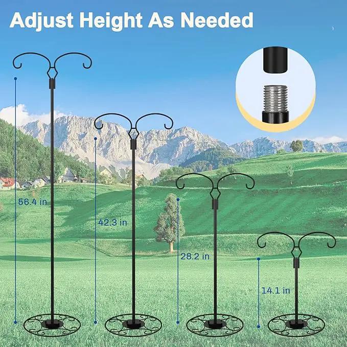 Liitrton 62.6 Inch Shepherds Hooks for Outdoor, Adjustbale Double Shepherds Hooks Hummingbird Feeder Stand Bird Feeder Pole Wind Chime Stand with Round Base, 4 Prongs Base and Water Weight Bag by GreenHaven Gardens