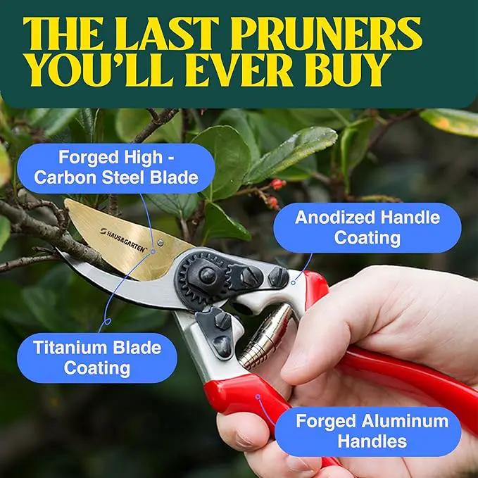 Haus & Garten EnduroPRO Ergonomic Bypass Pruners - Professional Titanium Garden Shears - Heavy Duty Hand Pruning Scissor, Tree Trimmer, Gardening Tool, Branch, Hedge, Rose, Shrub & Bush Clippers by GreenHaven Gardens