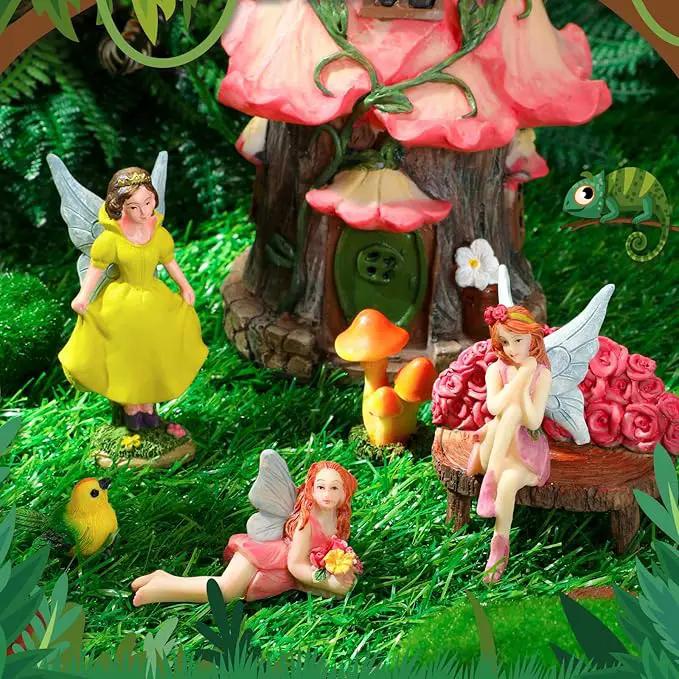 Soaoo Fairy House Garden Figurines Kit Spring Garden Decor Easter Basket Decoration Spring Decoration Outdoor Wildflower Butterfly Fairy Mushroom Party Supplies Micro Landscape Ornaments by GreenHaven Gardens