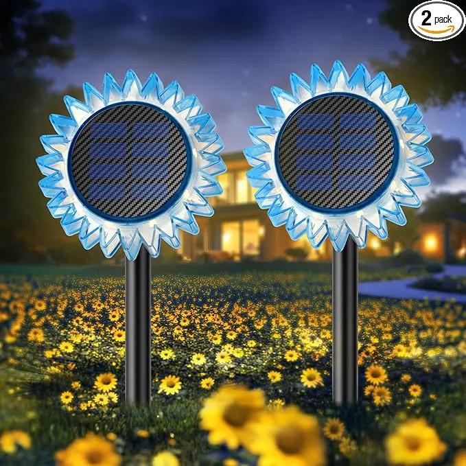 Solar Garden Lights - Upgraded Solar Sunflower Light, Ground/Wall 2 in 1, Solar Outdoor Lights Waterproof IP67,Garden Yard Patio Backyard Pathway Landscape Fence Wall Decoration, Warm White(2 Pack) by GreenHaven Gardens