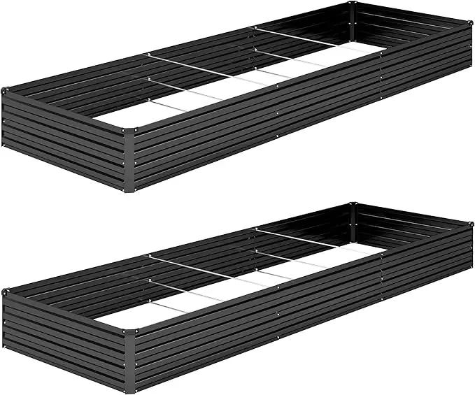 2PCS 12x4x1FT Galvanized Raised Garden Bed Kit,Vegetable Boxes-Rectangle Metal Flower Box,Large Planter Raised Beds Outdoor Garden for Planting,Fruit,Herb-Black by GreenHaven Gardens
