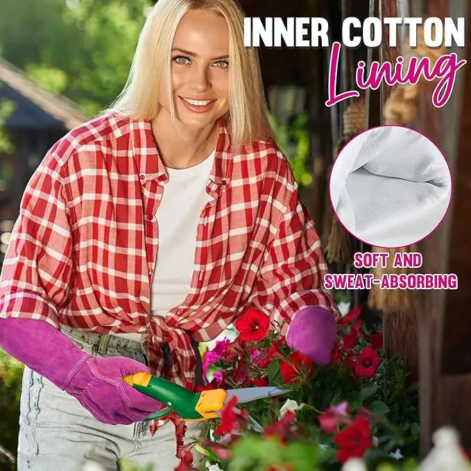 HANDLANDY Ladies Leather Gardening Gloves, Thorn Proof Women Rose Pruning Garden Yard Glove, Heavy Duty Long Sleeve Gloves (Small, Rosy) by GreenHaven Gardens