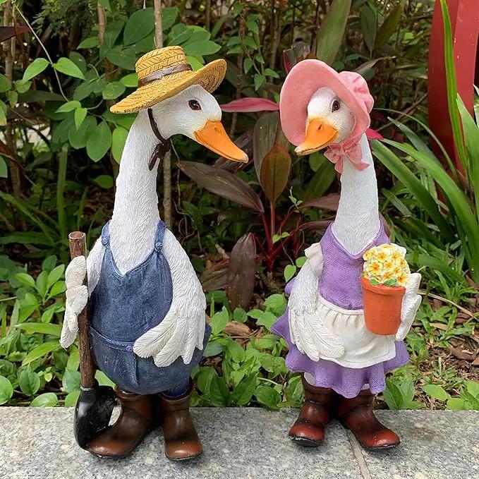 Garden Statues Gardener Couple Duck, Indoor Outdoor Decorations Cute Ducks Art Décor Goose Figurine Ornament for Yard Home Garden Patio and Office (Male) by GreenHaven Gardens