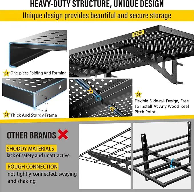 4-Pack 1.64x4ft Adjustable Garage Wall Shelving 1120lbs Load Capacity Heavy Duty Wall Mounted Storage Shelf Metal Floating Shelves for Garage(Black) by GreenHaven Gardens