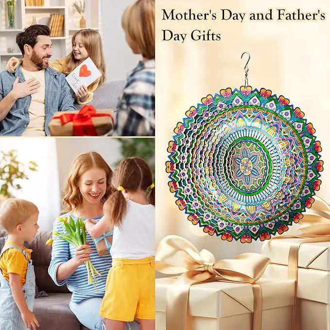 Wind Spinner Rich Love Mandala Wind Spinner Outdoor Hanging Wind Sculptures Kinetic 3D Metal Wind Catcher Yard Art Decoration Garden Decor Gifts for Women/Men/Mother/Father/Daughter/Grandma by GreenHaven Gardens