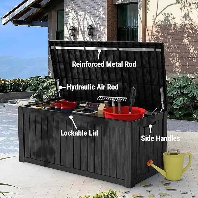 Mars Villa 119 Gallon Outdoor Storage Box Waterproof, Large Resin Deck Box for Pool Supplies Storage, Outdoor Patio Furniture Cushions, with Hydraulic Hinge, UV-Resistant and Weatherproof, Black by GreenHaven Gardens
