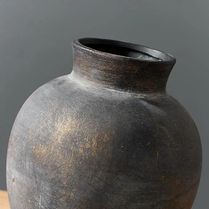 SIDUCAL Ceramic Decorative Flower Vase | 6 Inch Pottery Rustic Farmhouse | Boho | Terracotta Vase for Home Decor, Table, Living Room, Bathroom, Shelf, Mantel Decoration, Bronze by GreenHaven Gardens