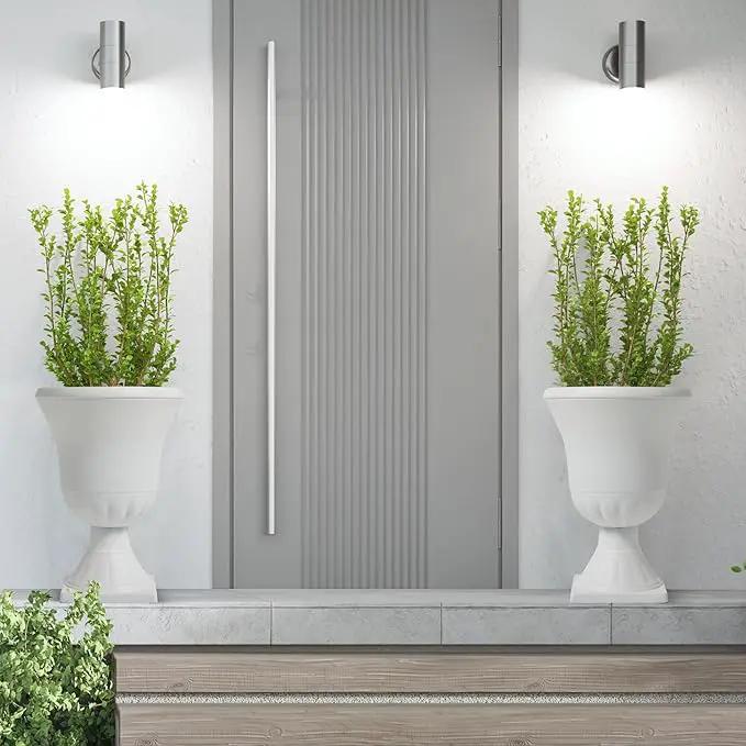 Worth Garden 2-Pack Plastic Urn Planters - 22'' Tall Round Classic Resin Flower Pots Pure White Traditional Large Plant Pots for Front Porch Patio Deck Wedding Decoration Pot - Indoor & Outdoor by GreenHaven Gardens