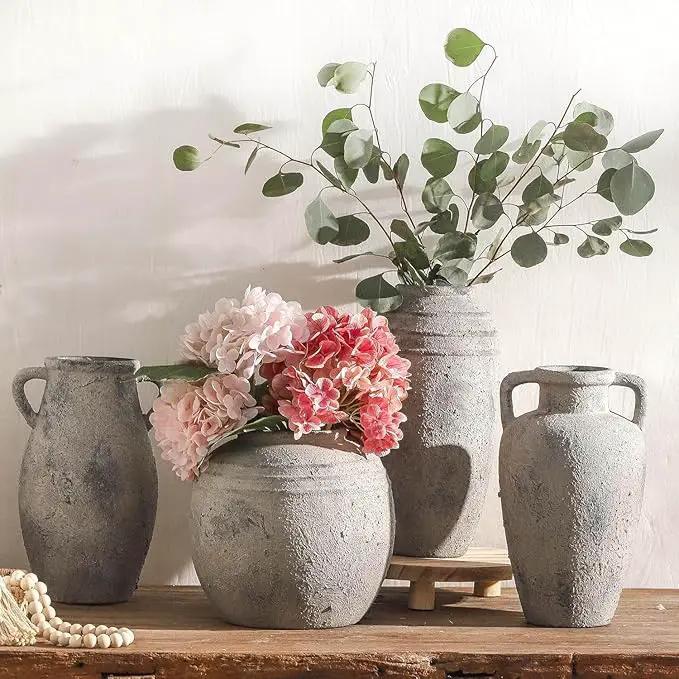 Large Ceramic Rustic Vase,11.3 inch Tall Farmhouse Flower Vase with 2 Handles for Home Decor, Living Room Entryway Table Centerpiece Decor by GreenHaven Gardens