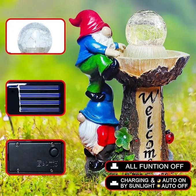 Garden Gnome Statues, Garden Statues for Outside with Solar LED Lights, 10.4 in Funny Double Gnomes Sculptures Outdoor Decorations for Yard, Ideal Gnomes Gifts for Women/Mom/Grandm by GreenHaven Gardens