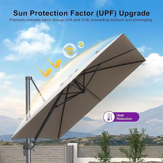 PURPLE LEAF 9 FT Cantilever Patio Umbrella Outdoor Aluminum Offset Square Umbrella with 3 Years Fade Resistance Recycled Fabric and 360-degree Rotation for Deck Pool Garden, Ash Mocha by GreenHaven Gardens