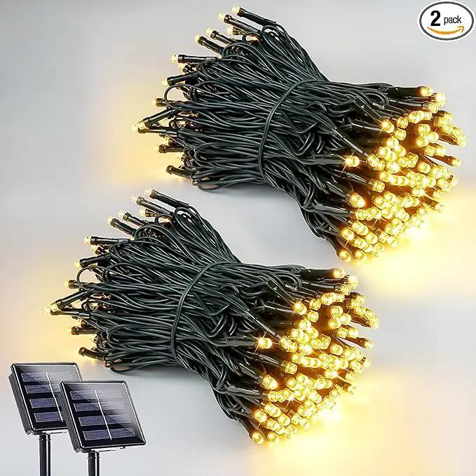 2 Pack 200 LED Solar String Lights for Outside, Solar Christmas Lights Outdoor Waterproof, Solar Outdoor String Light with 8 Lighting Modes for Xmas Tree Wedding Party Garden Decorations (Warm White) by GreenHaven Gardens