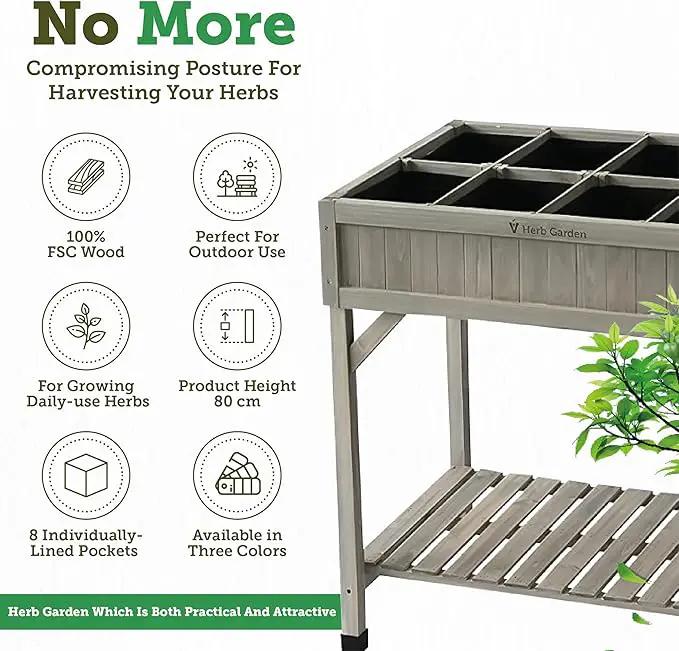 VegTrug 8 Pocket Herb Garden, Wooden Herb Planter with Herb Snips, Gray Wash by GreenHaven Gardens