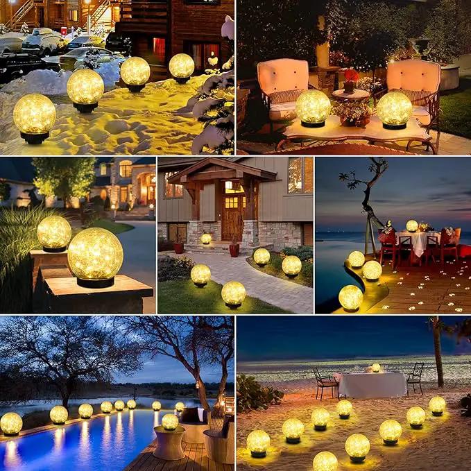 2-Pack Garden Solar Lights Outdoor, Cracked Glass Ball Light Waterproof, Decorative Solar Globe Lights Warm White for Yard Pathway Patio Lawn by GreenHaven Gardens