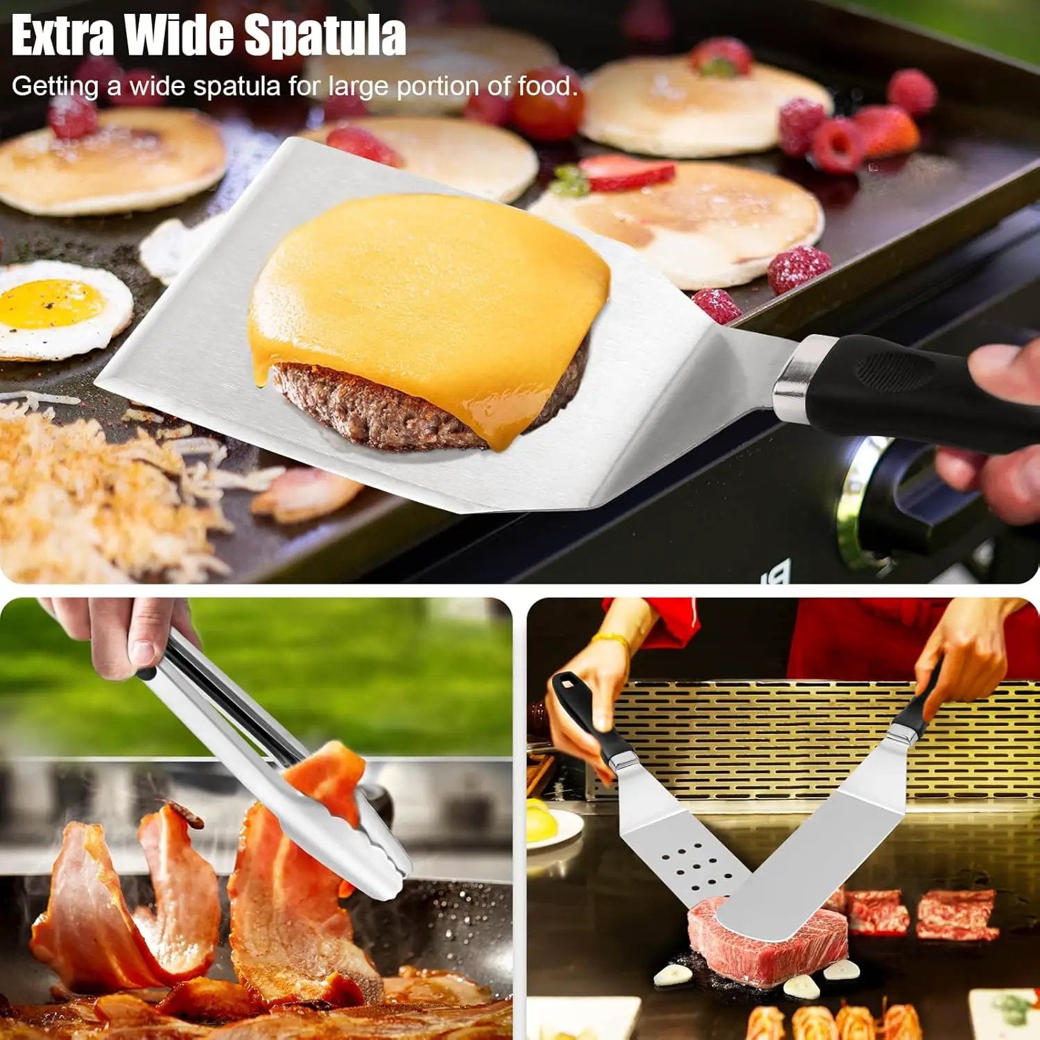 27pcs Griddle Accessories Kit for Blackstone, Professional Hibachi Flat Top Grill Tools, Enlarged Spatula Gift Set with Basting Cover，Burger Press Patty Maker for Outdoor BBQ Teppanyaki by GreenHaven Gardens