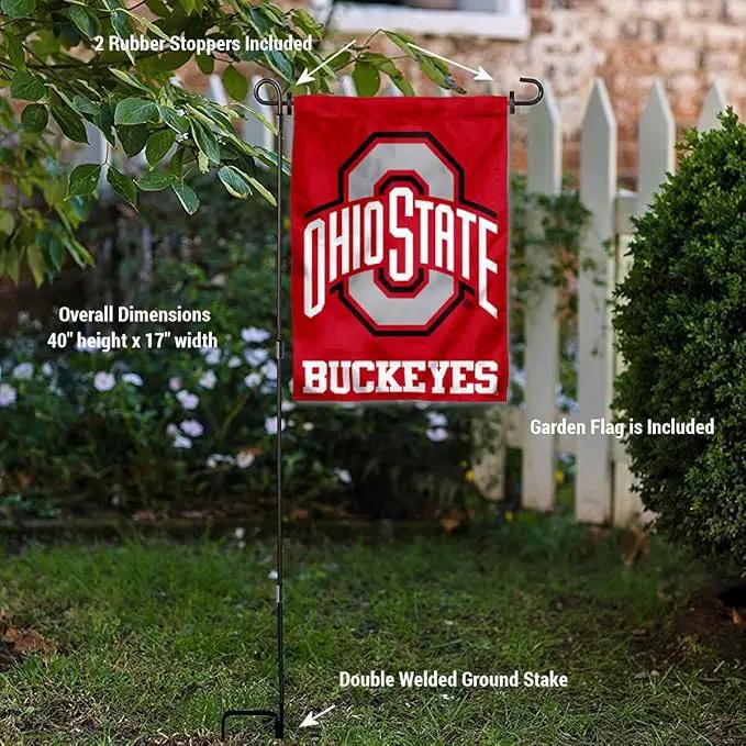 College Flags & Banners Co. Ohio State Buckeyes Garden Flag with Stand Holder by GreenHaven Gardens