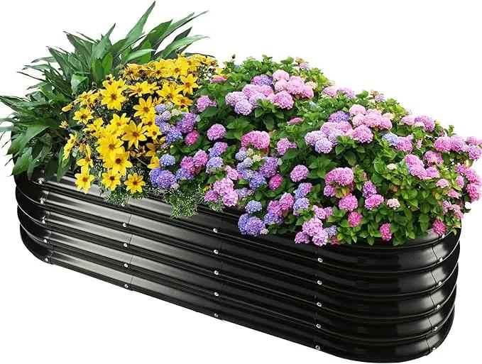17" Tall Outdoor Garden Raised Garden Bed Kits, 5ft X 2ft Oval,0.8MM Thick Metal Raised Planter Bed/Ground Planter Box for Variety of Flowers,Herbs,Vegetables (Black, 60X24X16.5 Inches) by GreenHaven Gardens
