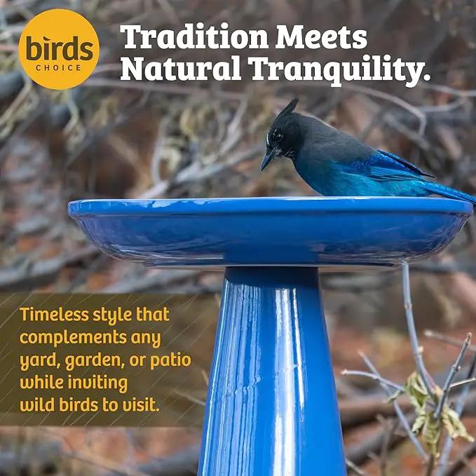 Birds Choice Ohio Stoneware Bird Bath | Pedestal Bird Bath, Stable Locking Top | Weather-Resistant Ceramic Clay, Glazed Finish | Outdoor Garden & Patio Decor | 22" H x 17" D, Gray by GreenHaven Gardens