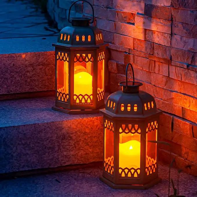 SteadyDoggie Solar Lanterns 2 Pack Green - Hanging Solar Lights with Flickering Candle LED - Retro Ornate Hanging Solar Lantern with Handle by GreenHaven Gardens