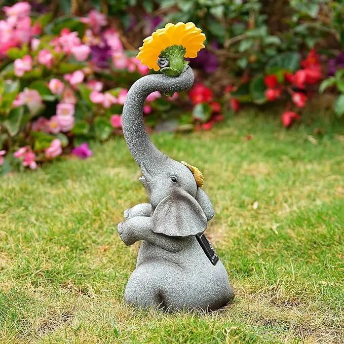 Elephant Sunflower Garden Decor, 14.3" Solar Large Garden Statue, Outdoor Yard Decor, Gifts for Mom, Grandma by GreenHaven Gardens