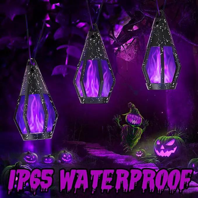 Solar Halloween Lights Outdoor, 13Ft Outdoor String Lights with 10 Flickering Flame Bulb, Waterproof Solar Powered Purple Halloween Lights LED Flame Lights for Halloween Decorations Yard Patio Garden by GreenHaven Gardens