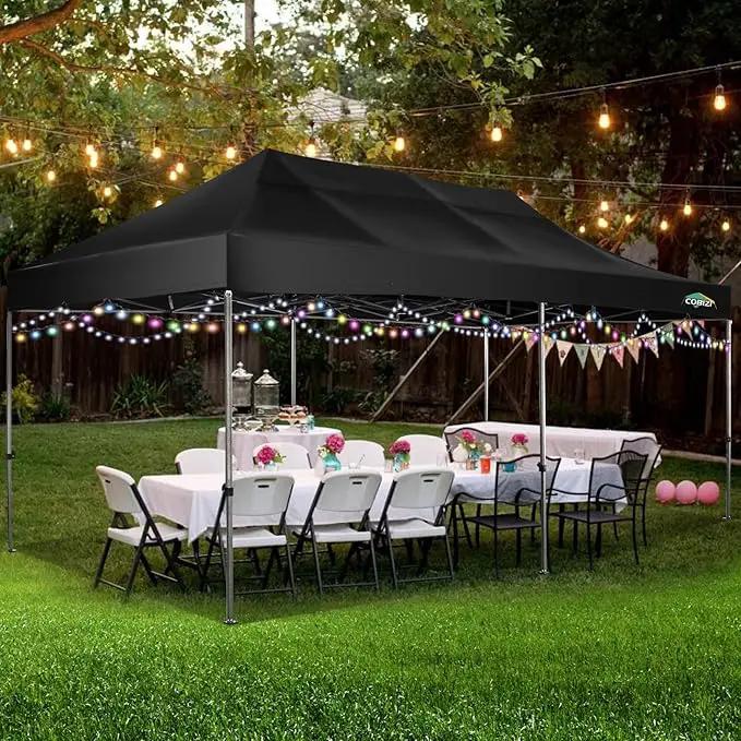 COBIZI 10x20 Heavy Duty Pop up Canopy Tent Easy Up Commercial Outdoor Canopy Wedding Party Tents for Parties All Season Wind & Waterproof Gazebo with Roller Bag,Black(Frame Thickened) by GreenHaven Gardens