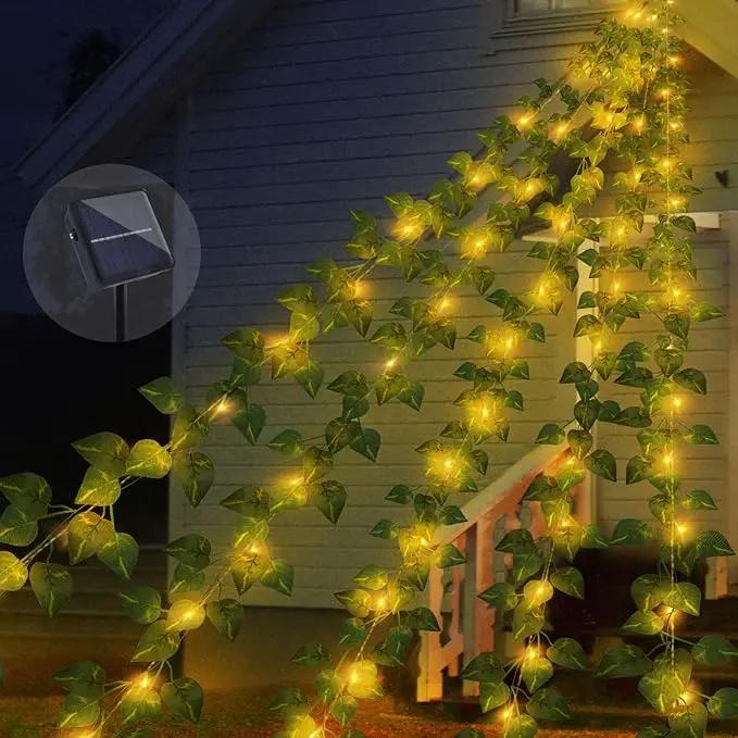 13.5FT*5 Branches Fake Vines with Fairy Lights, Solar Powered Ivy String Lights, 8 Modes Fake Plant Light, Waterproof Triangular Leaf Light for Eaves, Tree, Patio, Garden, Yard, Wedding Decoration by GreenHaven Gardens