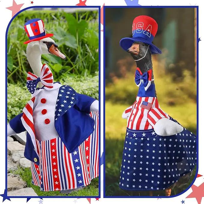 Frienda 2 Set Porch Goose Outfits Clothes 23 Inch Garden Raincoat Flag Bee Fishing Style Goose Costume for Lawn Patio Valentine's Day Decor by GreenHaven Gardens