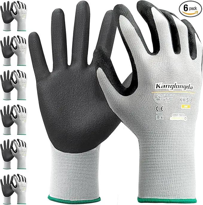 6-Paris Large Work Gloves for Men and Women, Nitrile Coated Safety Protective Gloves with Grip, Ideal for Gardening, Warehouse, Mechanic, Light Duty Construction Work by GreenHaven Gardens