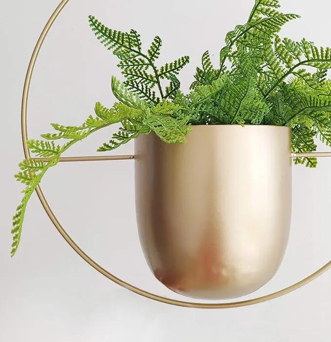 Boho Gold Metal Plant Hanger,Metal Wall and Ceiling Hanging Planter, Modern Planter, Mid Century Flower Pot Plant Holder, Minimalist Planter for Indoor Outdoor Home Decor by GreenHaven Gardens