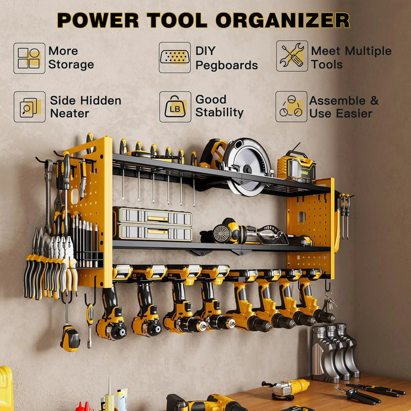 Power Tool Organizer Wall Mount,Cordless Drill Hanger Storage Rack 8 Drill Holder,3 Layers Heavy Duty Power Tool Storage Rack(Yellow) by GreenHaven Gardens