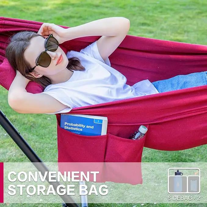 PNAEUT Double Hammocks with Stand for Outside, Portable Space Saving Heavy-Duty Steel Stand for Indoor Outdoor Patio with Carrying Bag, 450 lbs Capacity (Cherry) by GreenHaven Gardens
