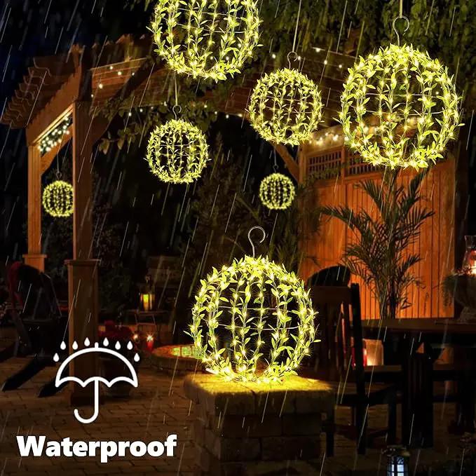 Solar Powered Hanging Iron Sphere Lights with Artificial Greenery – 12Inch 120 LED Waterproof Outdoor Decor Ball Light with Timer & 8 Modes – 2 Pack for Garden, Christmas, Weddings (Warm White) by GreenHaven Gardens