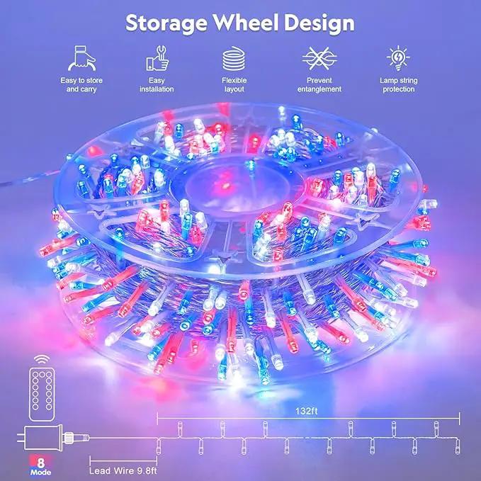 JMEXSUSS 400 LED Red White and Blue Lights Outdoor, 132FT 4th of July Lights Indoor, 8 Modes Patriotic String Light for Memorial Day Independence Day Decoration by GreenHaven Gardens