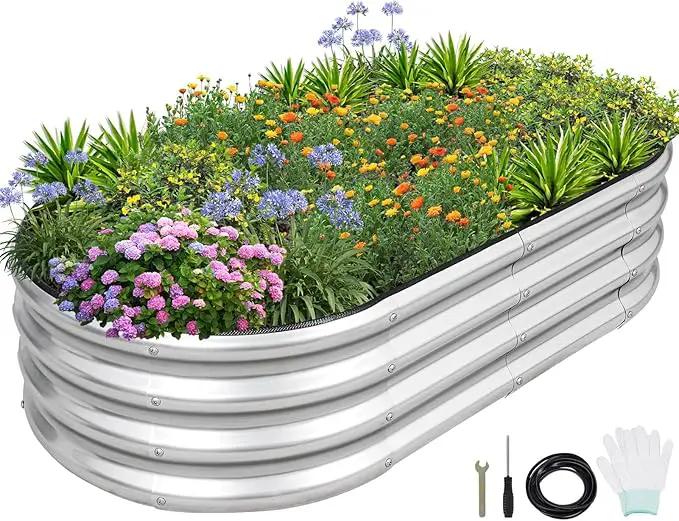 1MORE Galvanized Raised Garden Bed- Planter Garden Boxes Outdoor, Raised Beds for Gardening, 4x2x1ft Metal Garden Bed Kit for Vegetables Flower, Planter Raised Bed with Protective Tape & Tools.Silver by GreenHaven Gardens
