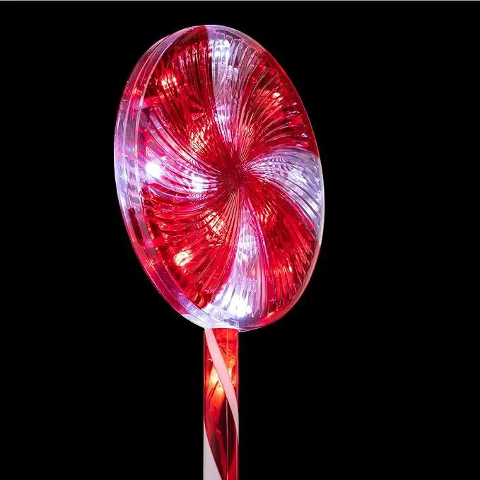 Alpine Corporation 28" H Outdoor Candy Cane Yard Stakes with Red and White LED Lights (Set of 3), Christmas Decoration by GreenHaven Gardens