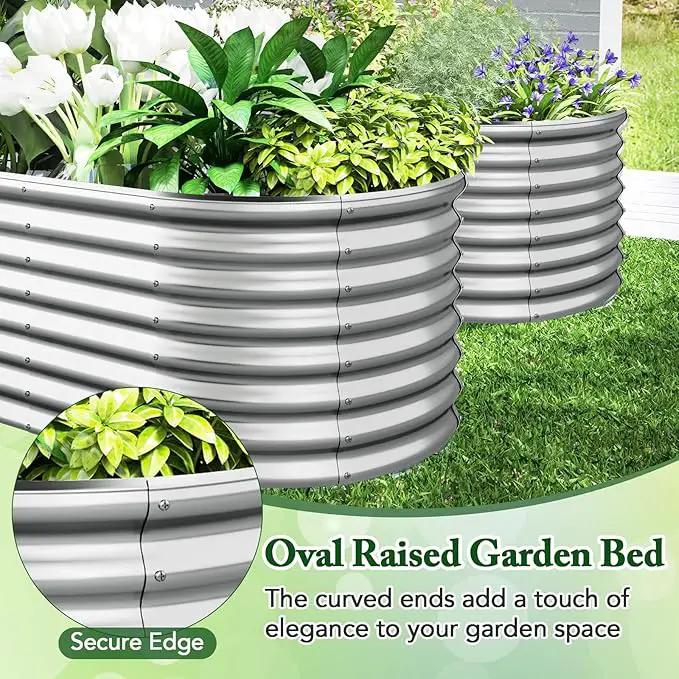 Giantex 5x3x2ft Raised Garden Bed, Large Metal Elevated Oval Planter Bed, 193 Gallon Capacity, Outdoor Planting Garden Box for Vegetable Flower Herb Grow (Silver) by GreenHaven Gardens
