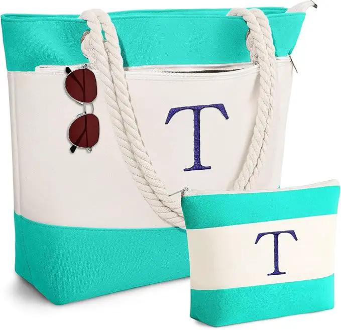 YOOLIFE Beach Bags for Women - Initial Tote Waterproof Bag with Makeup Bag, Mothers Day Gifts for Women Mom Friend Birthday by GreenHaven Gardens
