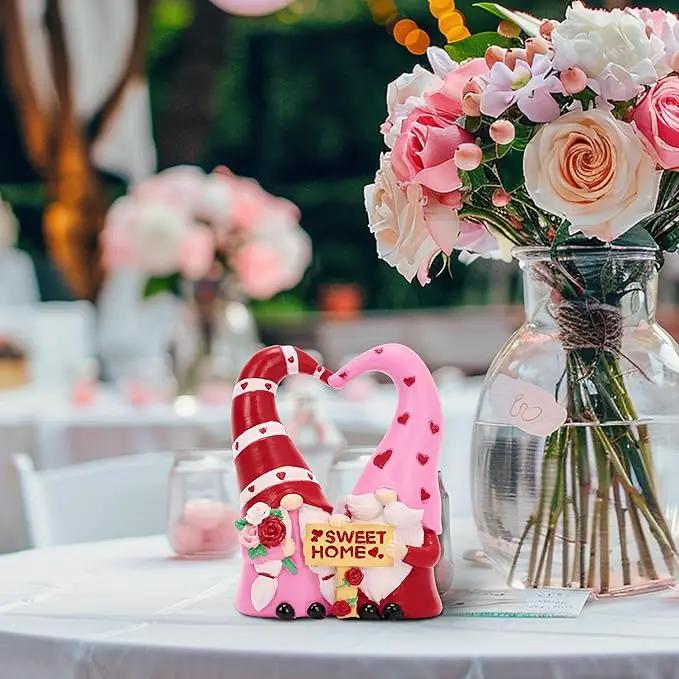 TERESA'S COLLECTIONS Garden Gnomes Outdoor Decor, Resin Heart-Shaped Pink Cute Gnome Couple Decorations for Home, Garden Decor Love Gifts for Women, 4.3" by GreenHaven Gardens