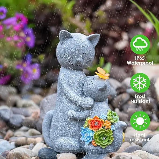 Solar Garden Statues Loving Cat Figurine Lights for Outside, Yard Decorations Outdoor, Garden Christmas Decor Unique Birthday Housewarming Gifts for Mom, Women by GreenHaven Gardens