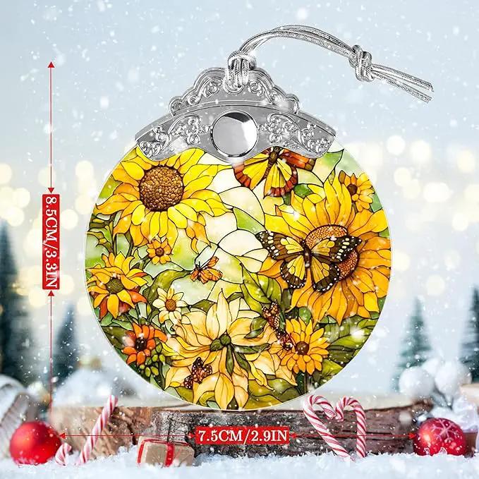 Stained Glass Suncatcher, Jocidea Sunflower and Butterfly Decor, Christmas Ornament, Holidays Ornaments, Christmas Tree Ornament, Sunflower and Butterfly Gifts by GreenHaven Gardens
