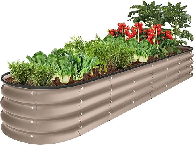 Best Choice Products 8x2x1ft Outdoor Metal Raised Garden Bed, Oval Deep Root Planter Box for Vegetables, Flowers, Herbs, and Succulents w/ 108 Gallon Capacity - Taupe by GreenHaven Gardens