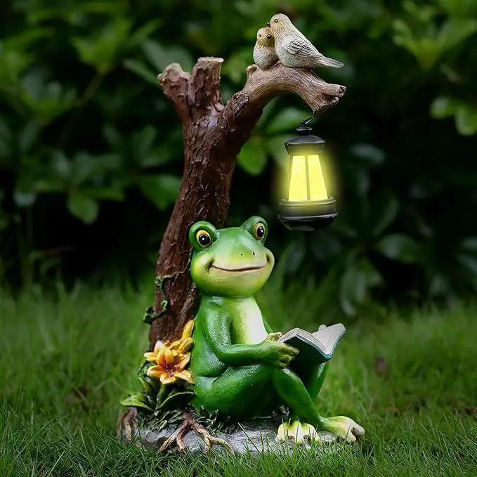 Outdoor Funny Frog Statue, Resin Reading Frogs Garden Decor, Solar Frog Gift Sculpture Decoration for Home Patio, Yard, Lawn, Porch, Ornament by GreenHaven Gardens