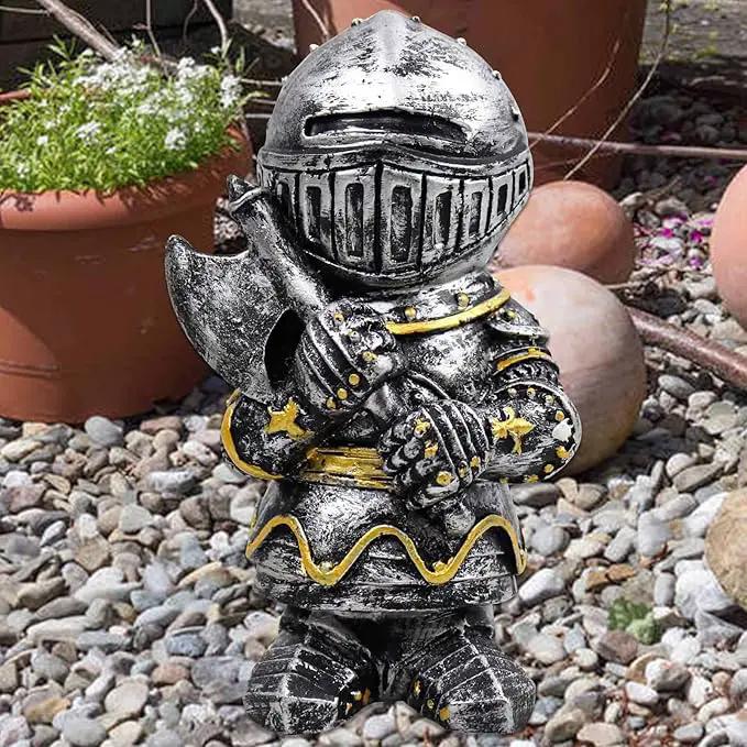 nezababy Knight Gnomes Guard Garden Statue Decoration Medieval Wee Crusader Battle Swordsman Fighting Outdoor Figurines Lawn Decor Resin (D) by GreenHaven Gardens